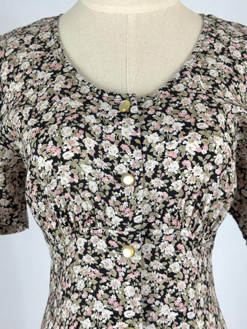 Vtg 90s All That Jazz Black Floral Rayon Button Front Maxi Dress Babydoll Grunge - Picture 4 of 11